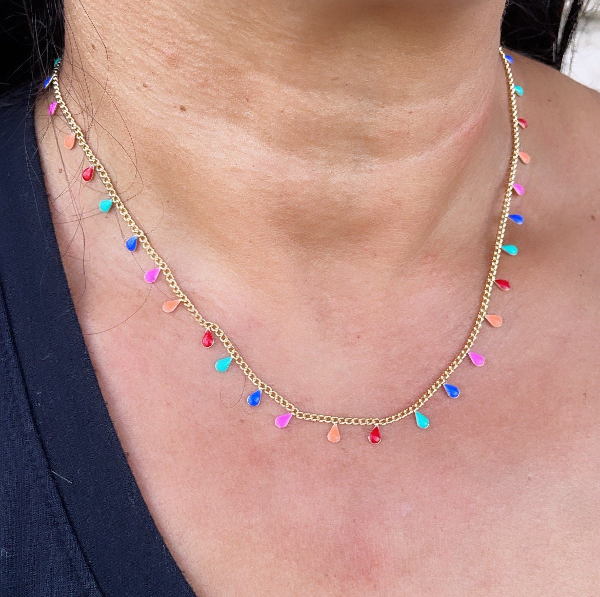 18k Gold Filled Little Colorful Enamel Tear Drop Charms Set Necklace and Bracelet Supplies