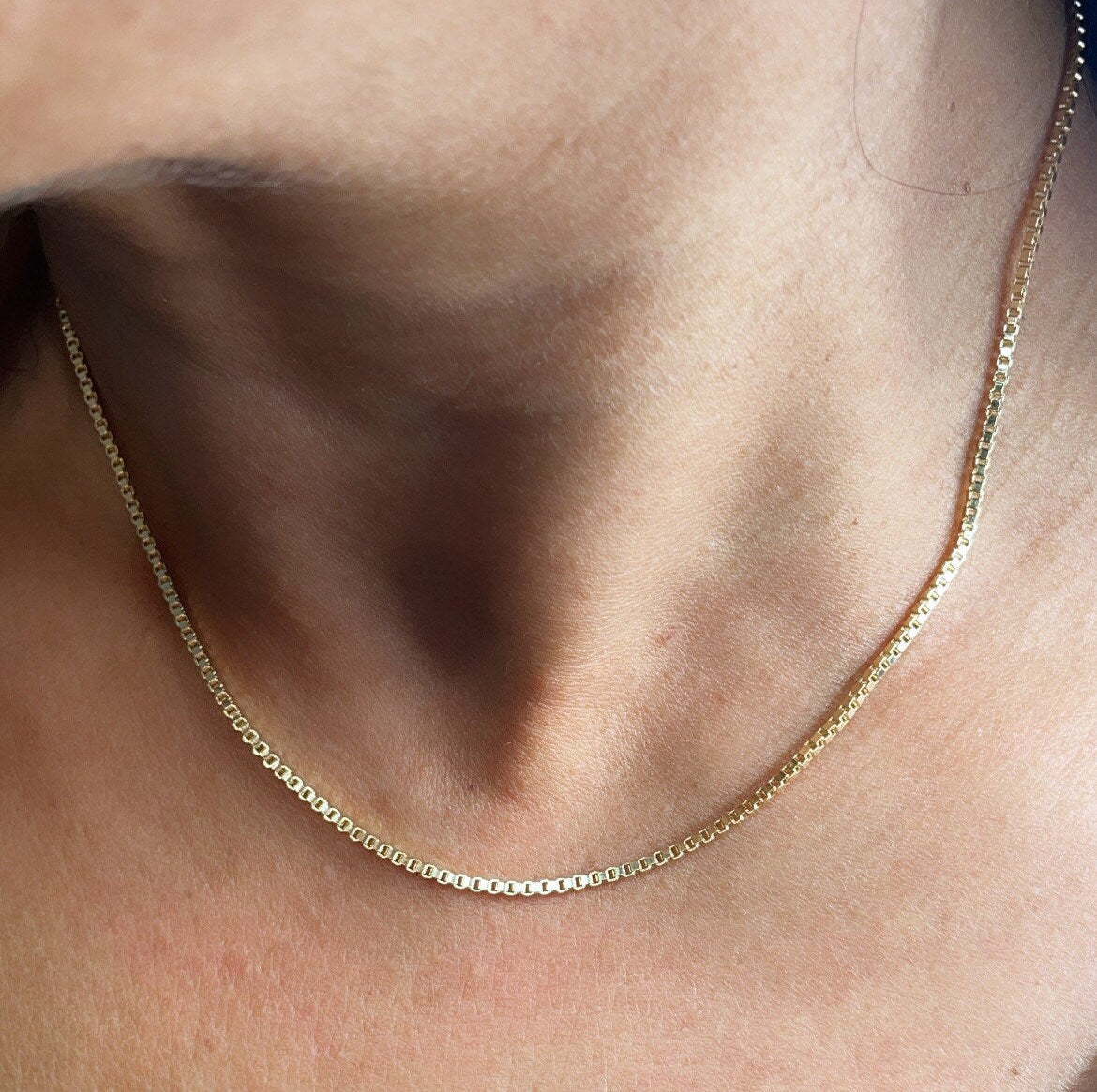 18k Gold Filled Box Chain Necklace: 1.5mm Thickness