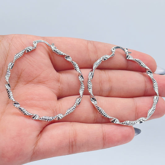 Silver Filled Textured & Twisted Hoop Earrings