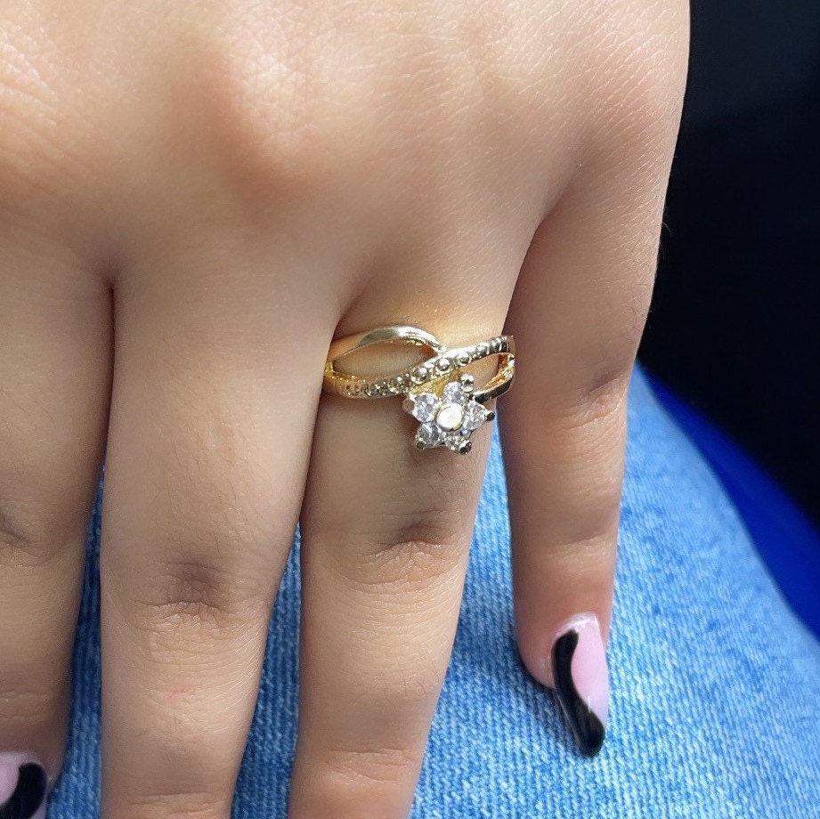 18k Gold Filled Ring With Accented Gold And Cubic Zirconia Stone Flower