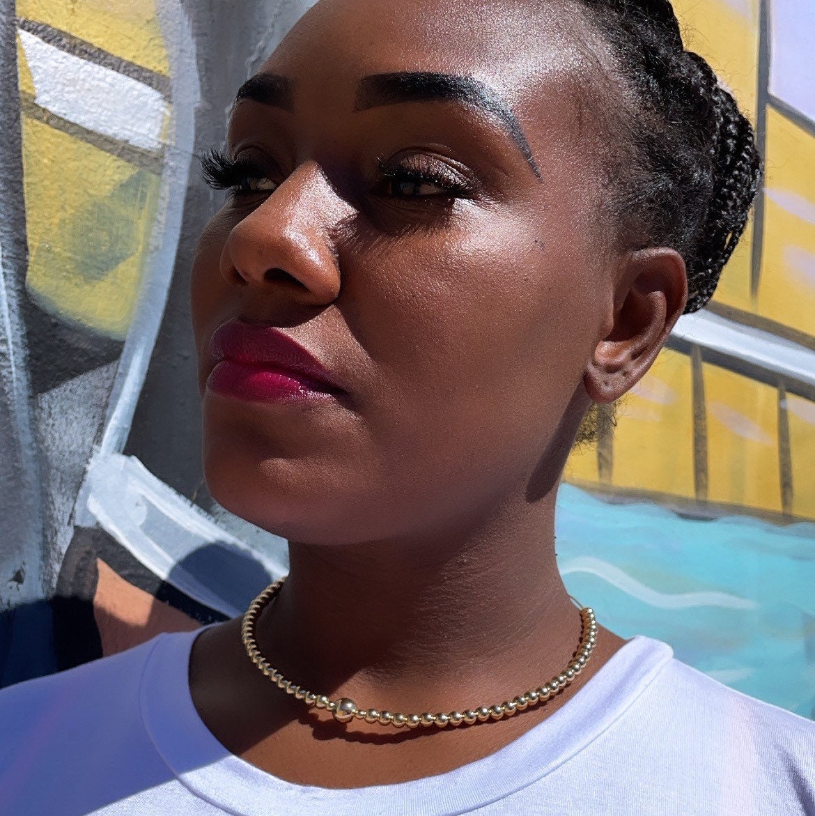 18k Gold Filled Hard Omega with Small and Medium Gold Beads