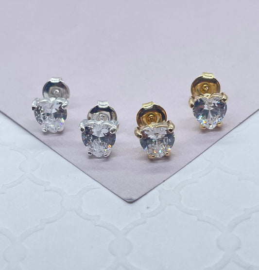 18k Gold Filled Heart cz Stud Earrings