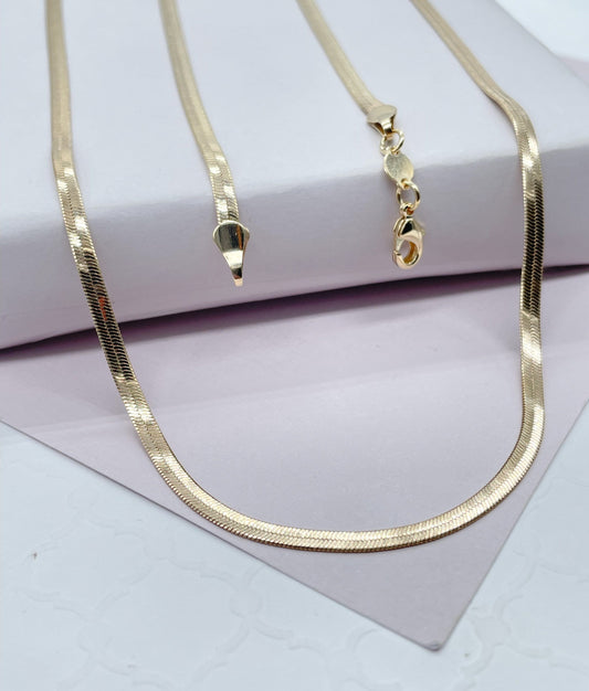 18k Gold Filled Simple Thin 3mm Herringbone Chain