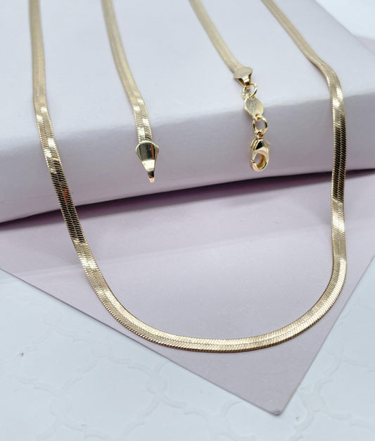 18k Gold Filled Simple Thin 3mm Herringbone Chain