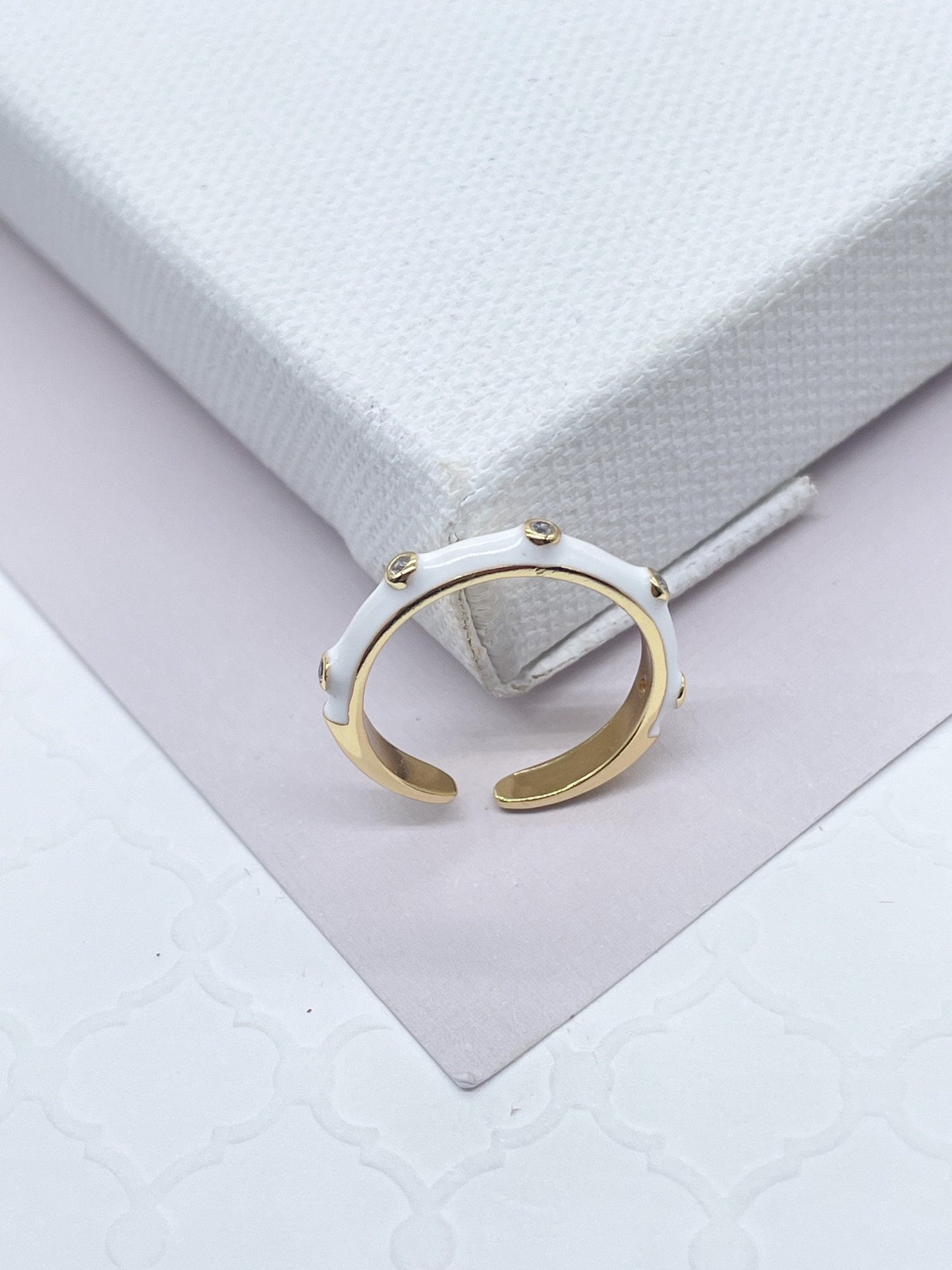 18k Gold Filled Colorful Enamel Stackable Rings With Small Stones