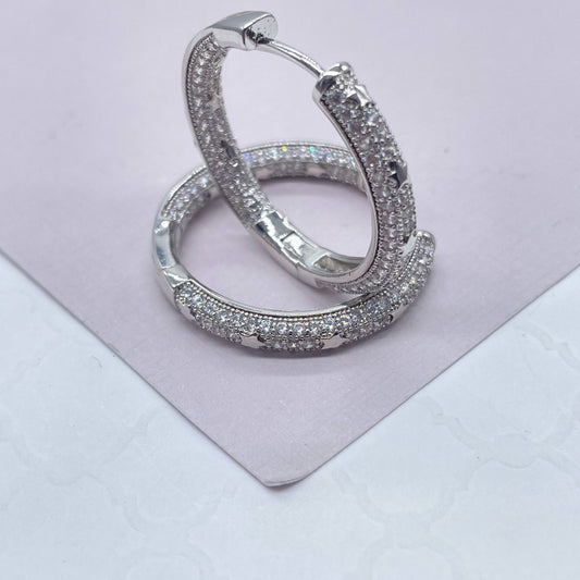 Gorgeous 18k Gold Filled Medium Size Micro Pavê Zirconia Clicker Star Hoop Earrings with craved stones inside and out