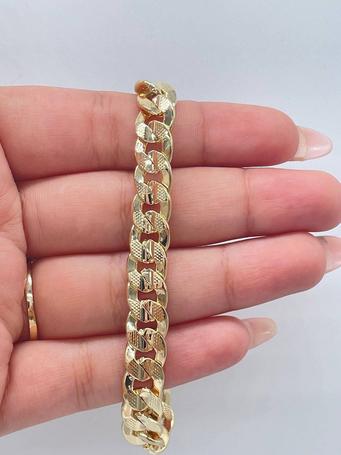 18k Gold Filled Thick Carved Cuban Link Bracelet 9.5mm
