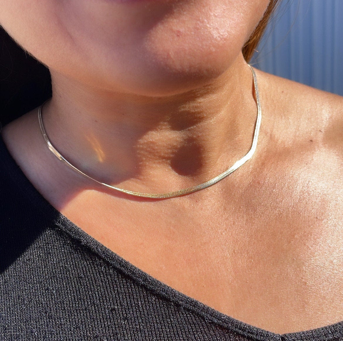 18k Gold Filled Simple Thin 3mm Herringbone Chain