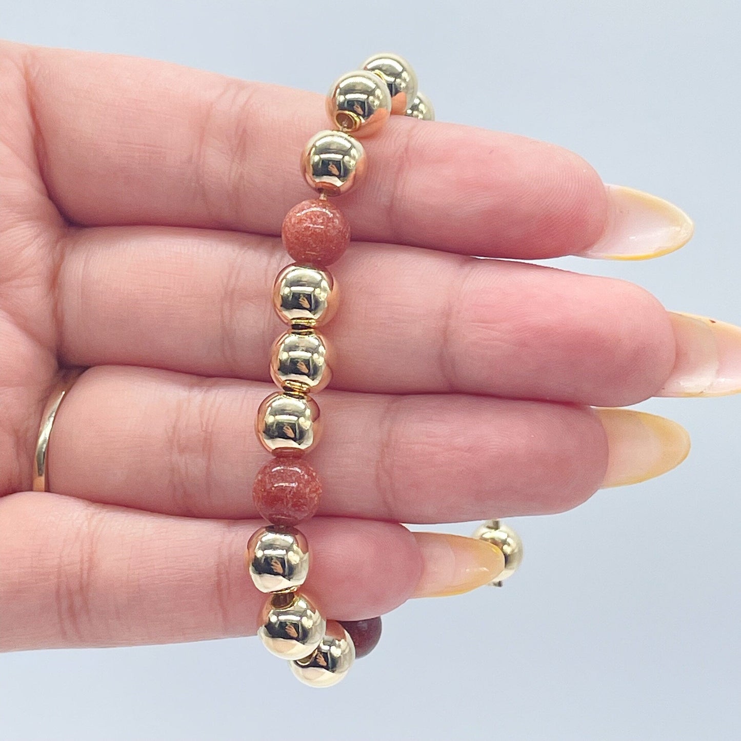18k Gold Filled Venturina and Gold Beads Adjustable Bracelet