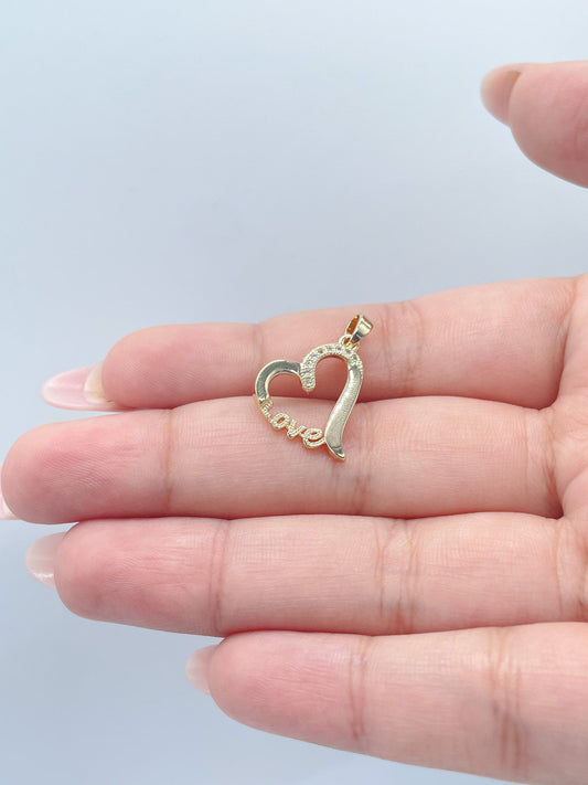 18k Gold Filled Heart written Love Charm