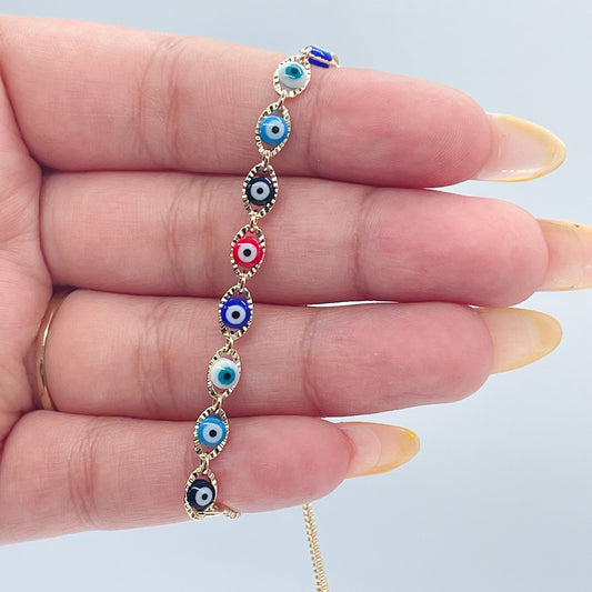 18k Gold Filled Colorful Evil Eye Adjustable Bracelet