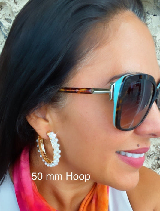 18k Gold Filled Pearl Hoop Earrings: Hypoallergenic Wire Wrap