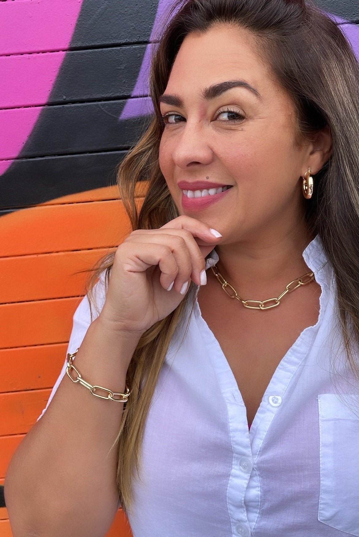 18k Gold Filled 10mm Thick Paper Clip Set necklace and bracelet Wholesale Jewelry Supplies