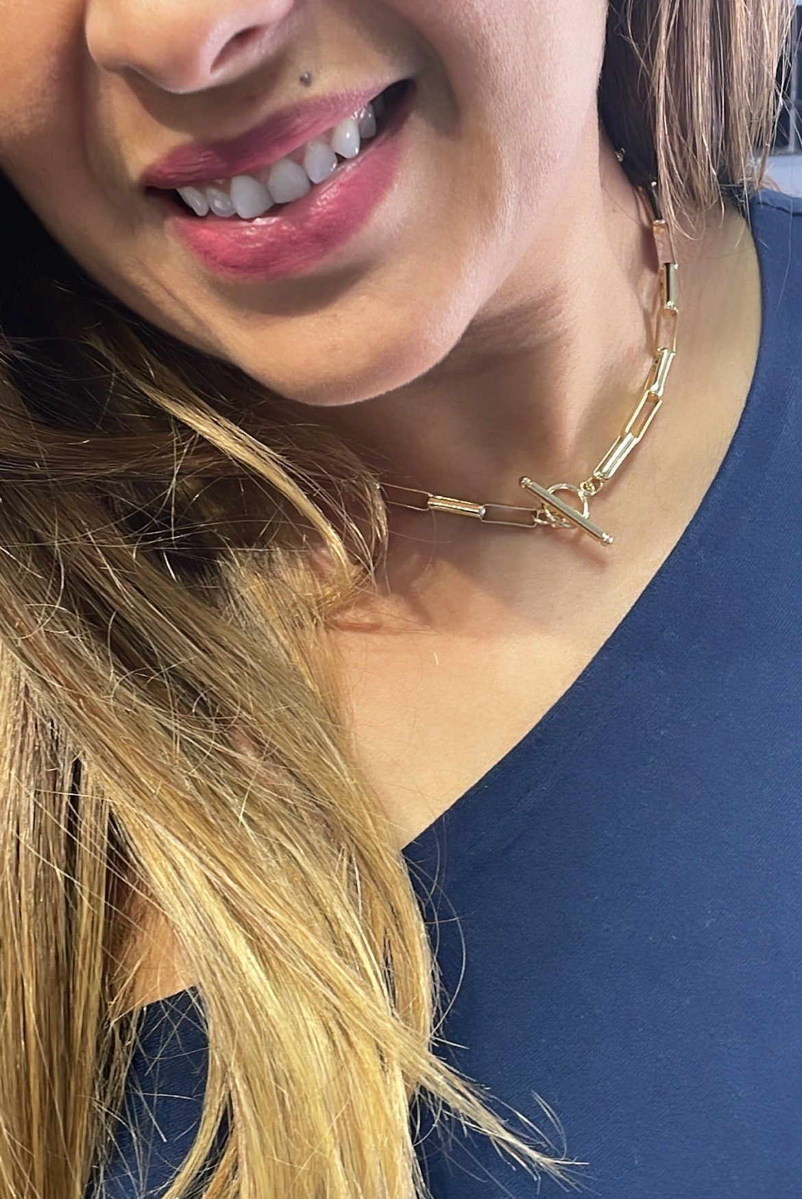 18k Gold Filled Smooth Long Paper Clip Set With Toggle Enclosure