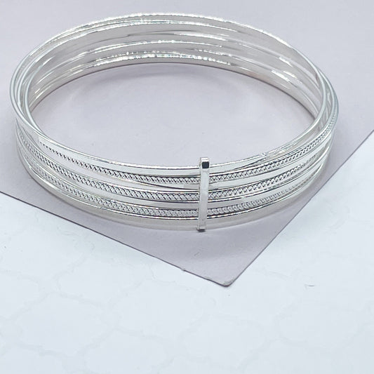 18k Silver Filled Silver Bangle Bracelet With Smooth and Textured Thin Layers