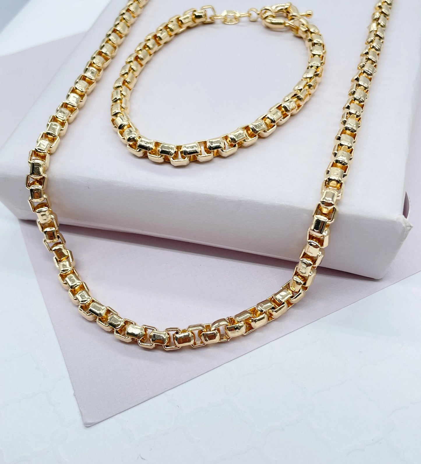 18k Gold Filled 3mm Thick Box Set necklace and bracelet Wholesale Jewelry Supplies