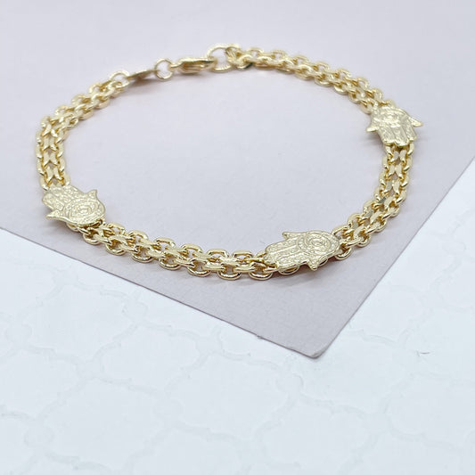 18k Gold Filled Bismarck Chain Bracelet Stamped With Hamza Hand