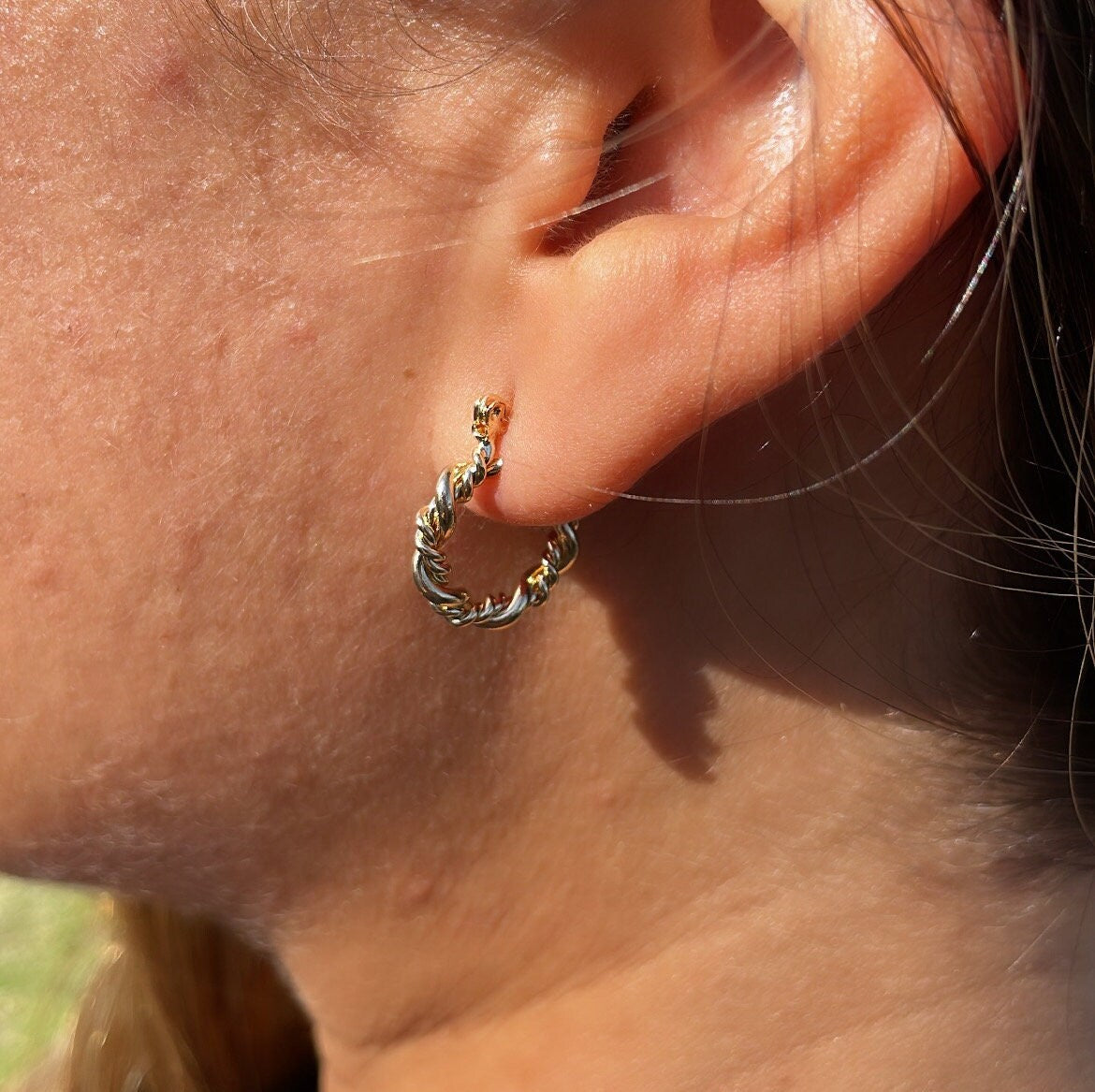 18k Gold Filled Multi-Twisted Small Hoop Earrings