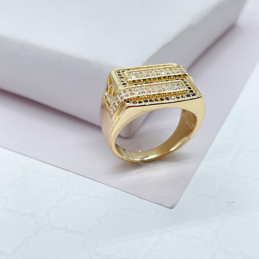 18k Gold Filled Mens Ring With White and Black Micro Zircon Stones