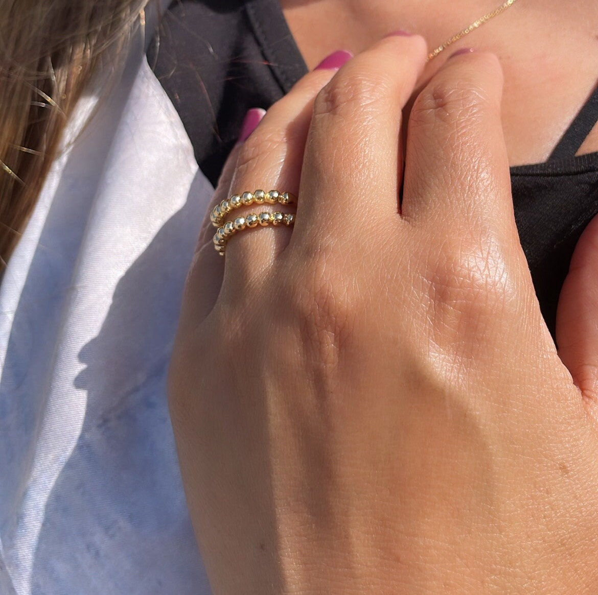 18k Gold Filled Plain Beaded Ring