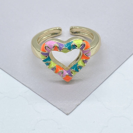 18k Gold Filled Colorful Enamel Adjustable Heart Ring