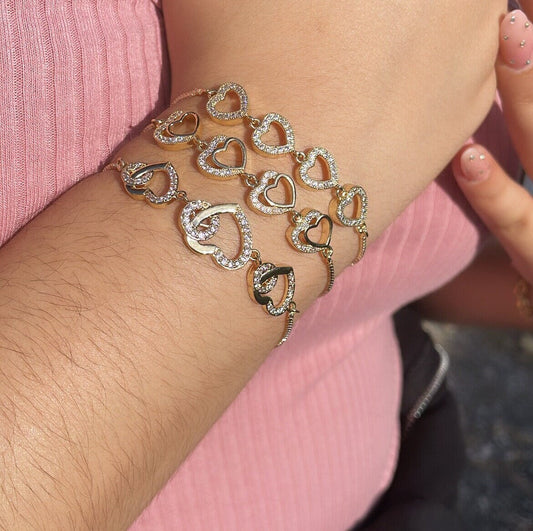 18k Gold Filled Adjustable Micro Pave Cubic Zirconia Heart Bracelet Wholesale Jewelry Supplier
