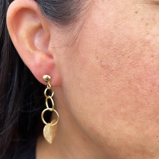 18k Gold Filled Rough Matte Flat Heart Dangling Earrings