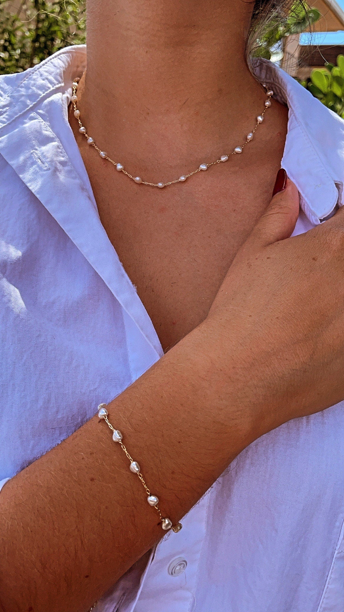 18k Gold Filled Tiny Heart Shape Pearl Set