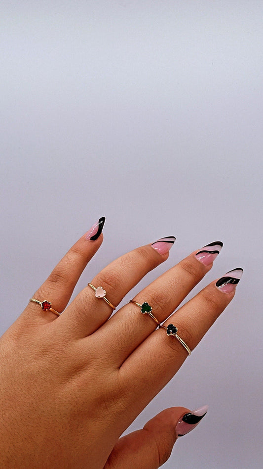 Thin 18k Gold Filled Ring Featuring Solitaire Colorful Heart Shape Cubic Zirconia Jewelry