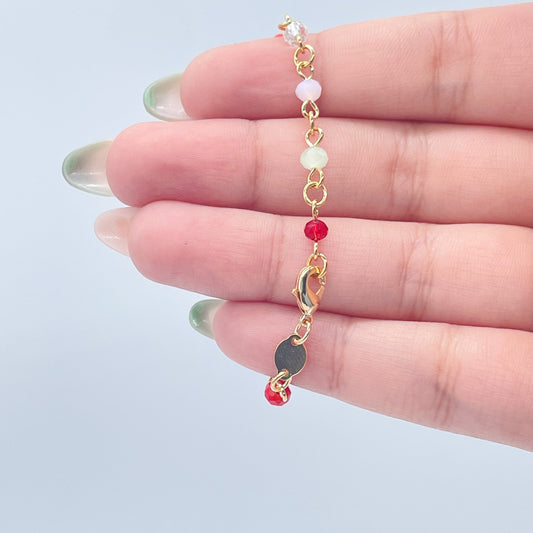 18k Gold Filled Beaded Kids Bracelet With a Variety Of Multi Color Acrylic Faceted Beads