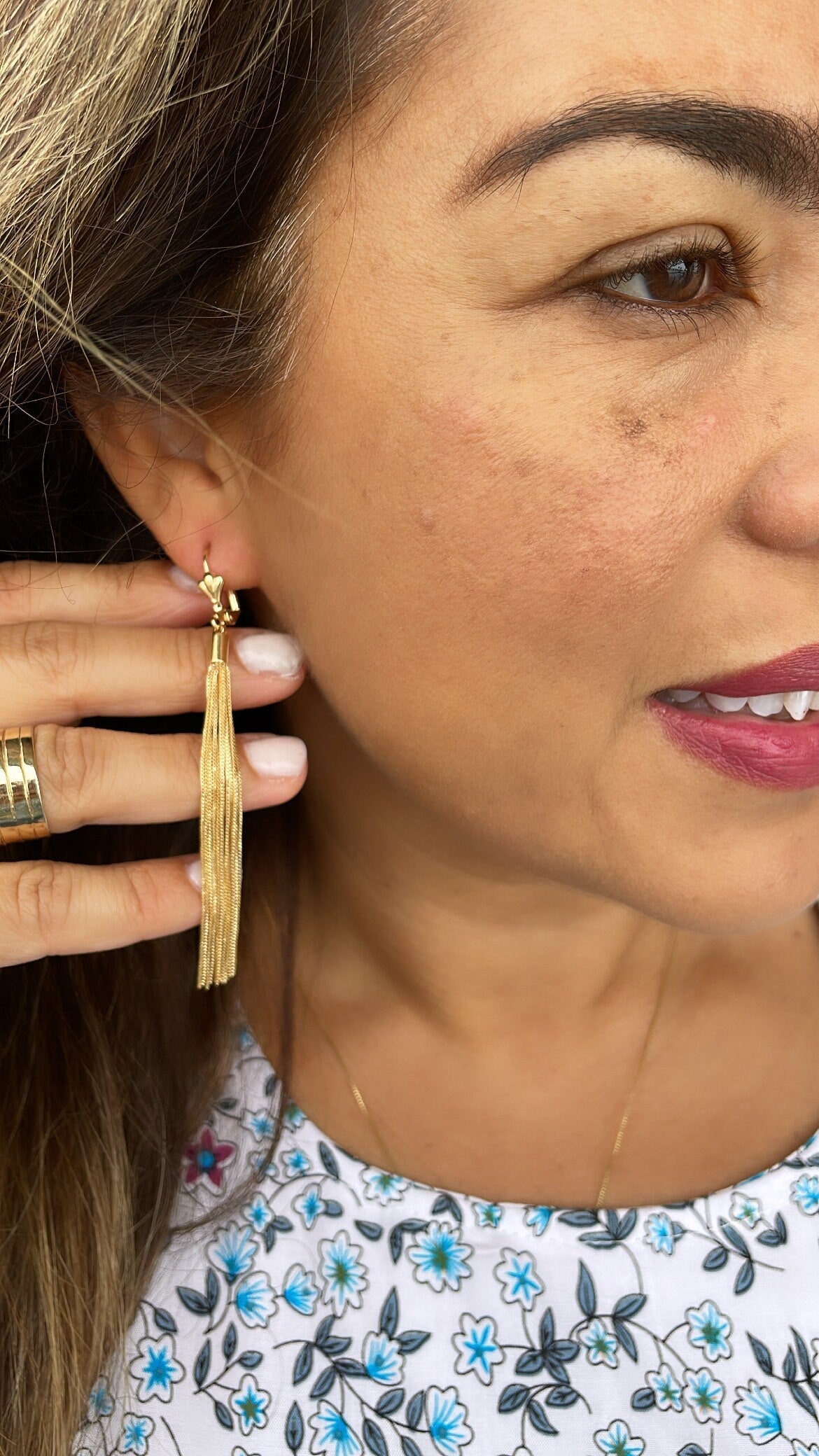 18k Gold Filled Dangling Earring With Box Chain Ends