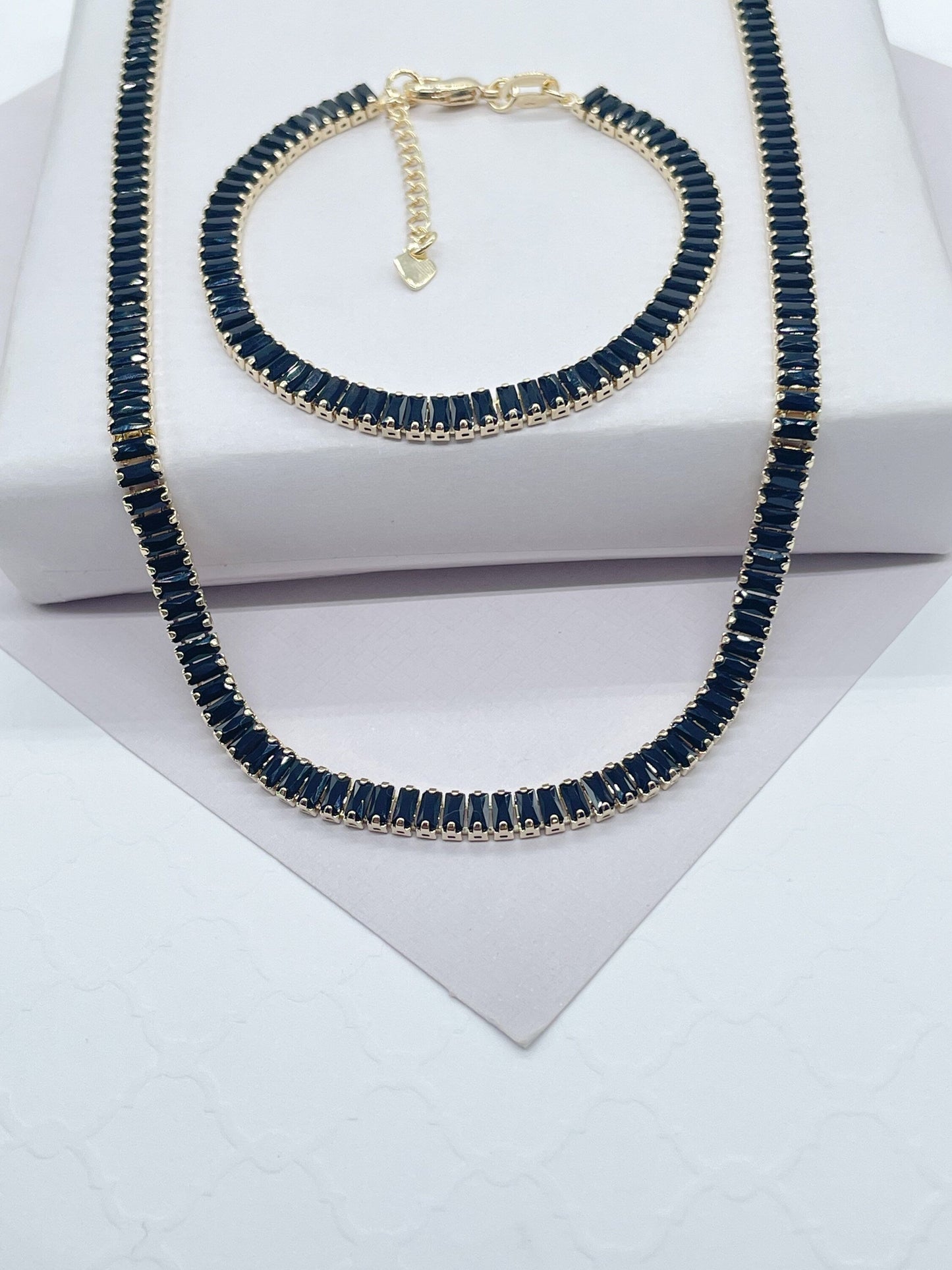18k Gold Filled Black Baguette Stone Set