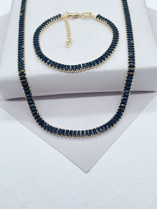 18k Gold Filled Black Baguette Stone Set