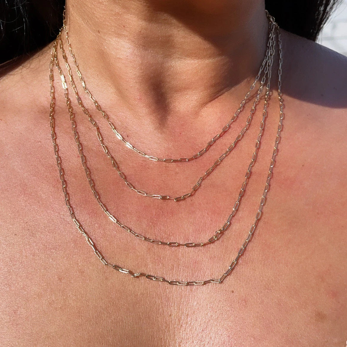 18k Gold Filled 2mm Dainty Paper Clip Chain Necklace Supplies Creative Styling Designers