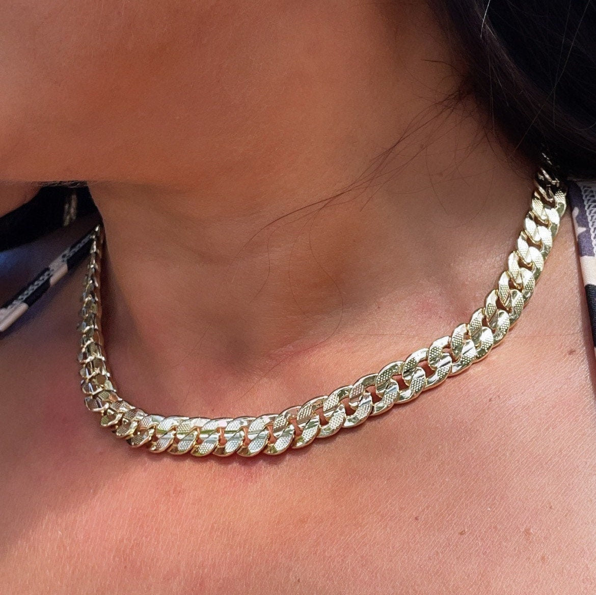 18k Gold Filled Thick Carved Cuban Link Chain 9.5mm Necklace