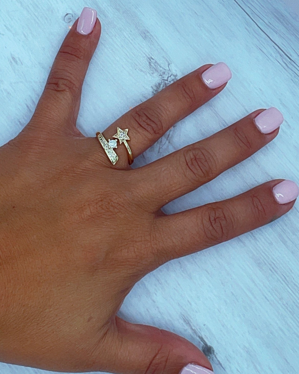 18k Gold Filled “Shooting Star” Ring Featuring Micro Pave Cubic Zirconia and A Solitaire Dainty Jewelry