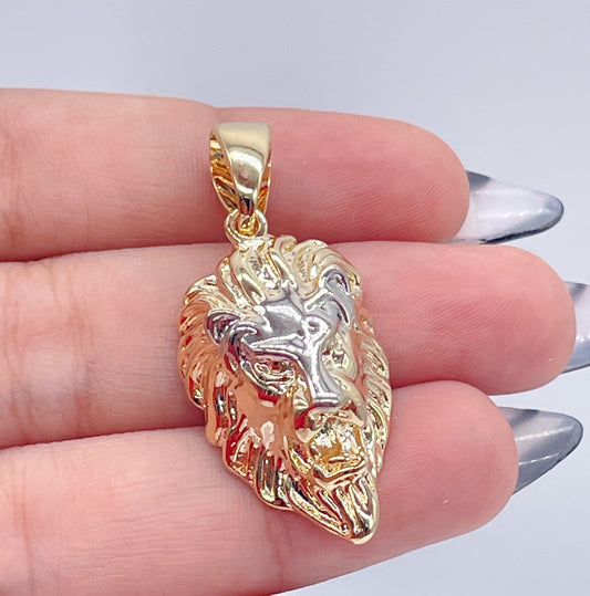18k Gold Filled Lion Head Pendant: Two Tone Charm