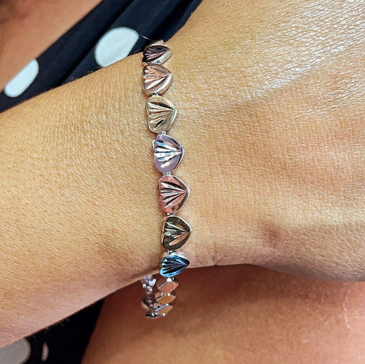 18k Gold Filled Vintage Tri-Colored Diamond Cut Heart Bracelet