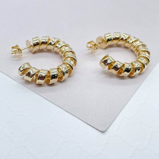 18k Gold Filled Curled C Hoop Earrings: 30mm or 35mm