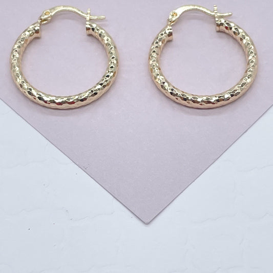 18k Gold Filled Small Rugged Textured Hoop Earring Medium Size 25mm the
