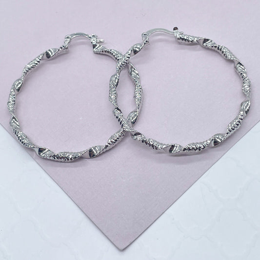 Silver Filled Textured & Twisted Hoop Earrings