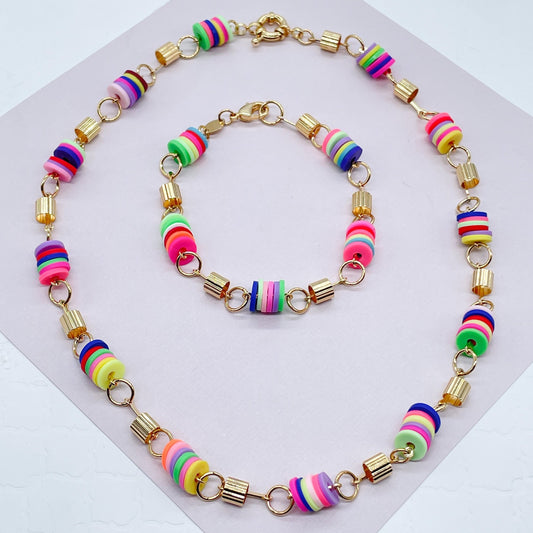 18k Gold Filled Colorful Flat Disk Set Colored Donuts Jewelry