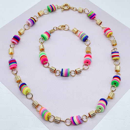 18k Gold Filled Colorful Flat Disk Set Colored Donuts Jewelry