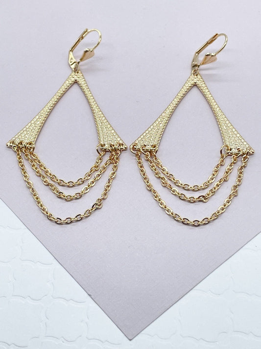18k Gold Filled Chandelier Earrings: Dangle Cable Chain Wishbone Style