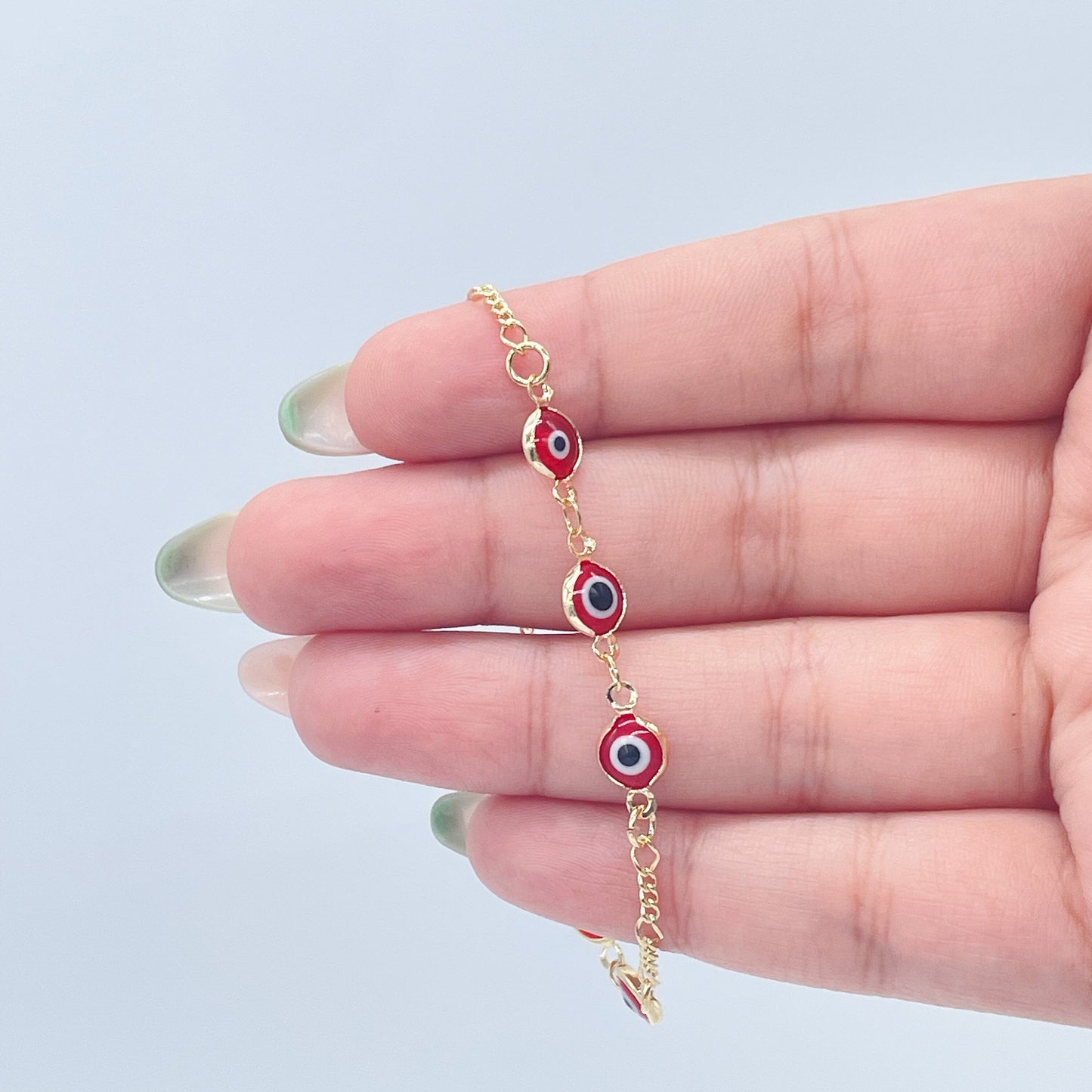18k Gold Layered Red Evil Eye Kids Bracelet For Protection Wholesale Jewelry