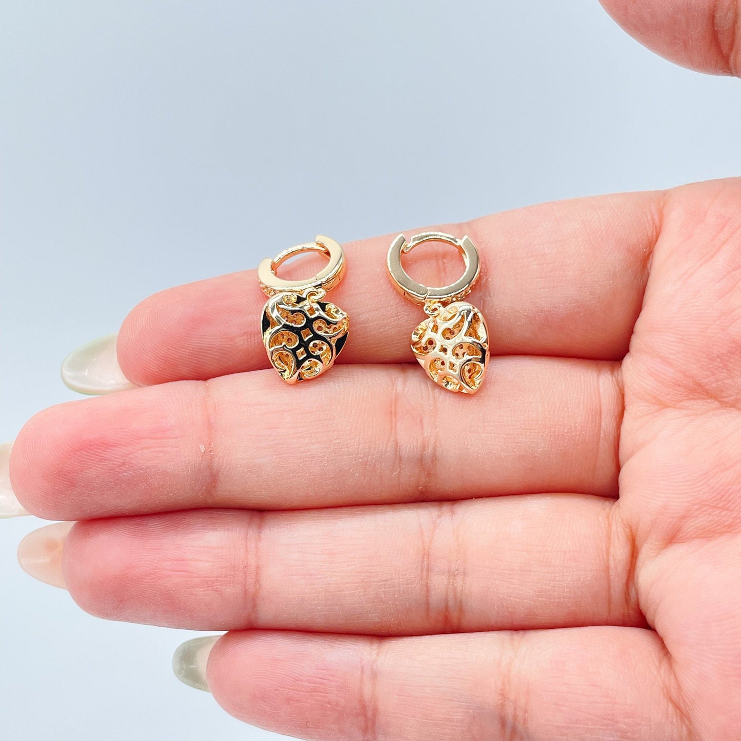 18k Gold Filled Pave heart Earrings