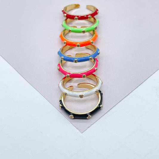 18k Gold Filled Colorful Enamel Stackable Rings With Small Stones