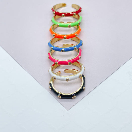 18k Gold Filled Colorful Enamel Stackable Rings With Small Stones