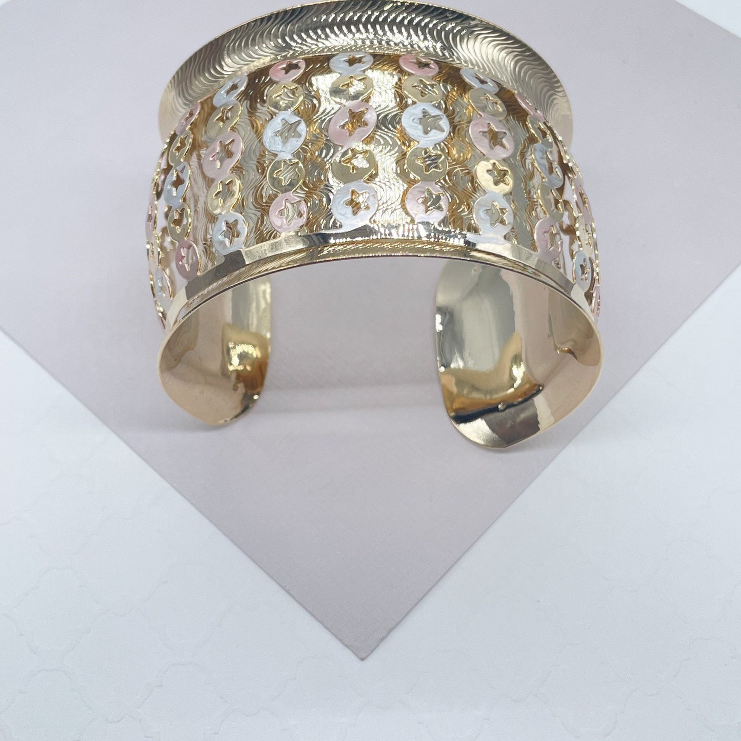 18k Gold Filled Chunky Carved Hand Painted Layer Bangle Wholesale Jewelry