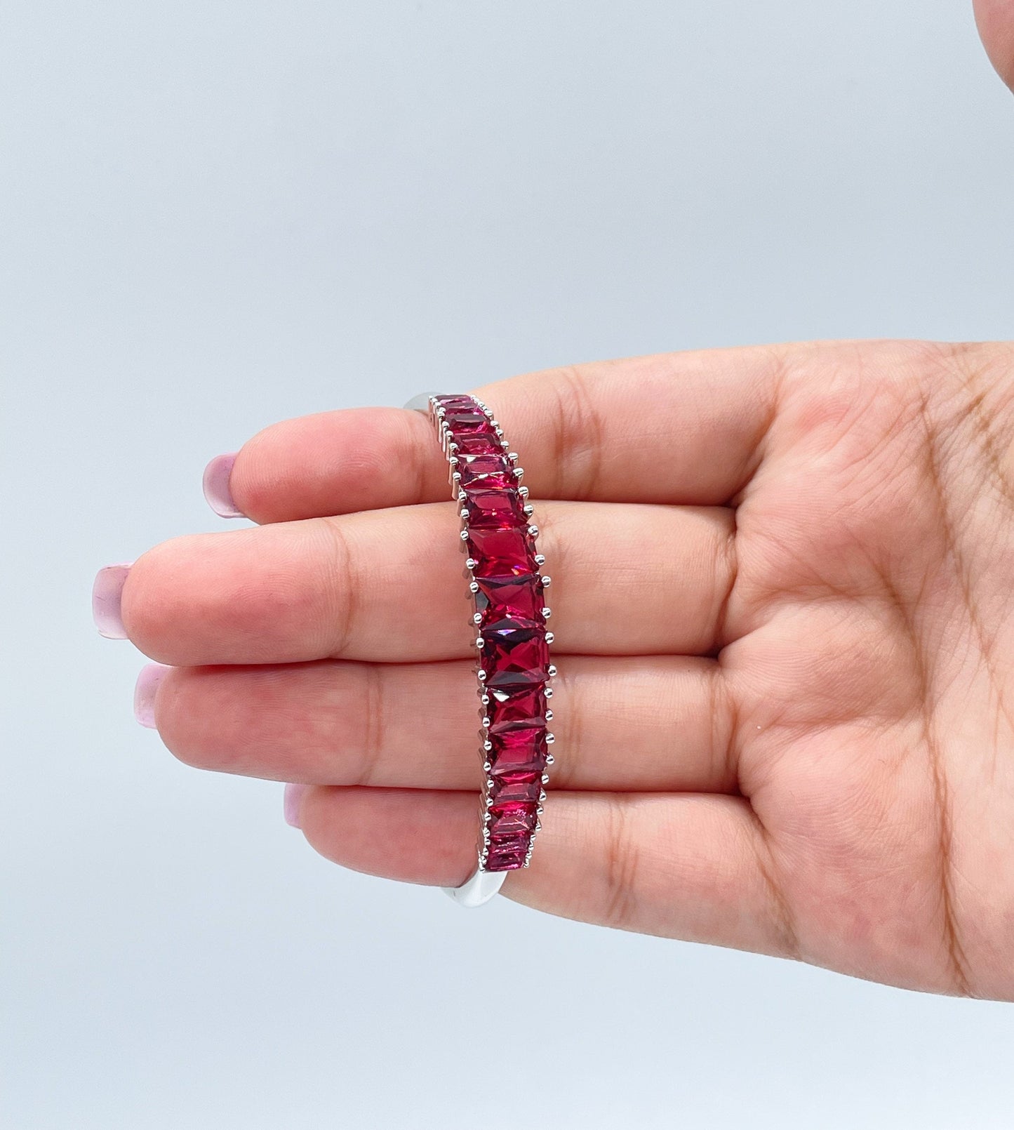 Silver Bangle In White Gold Featuring Colorful Crystals